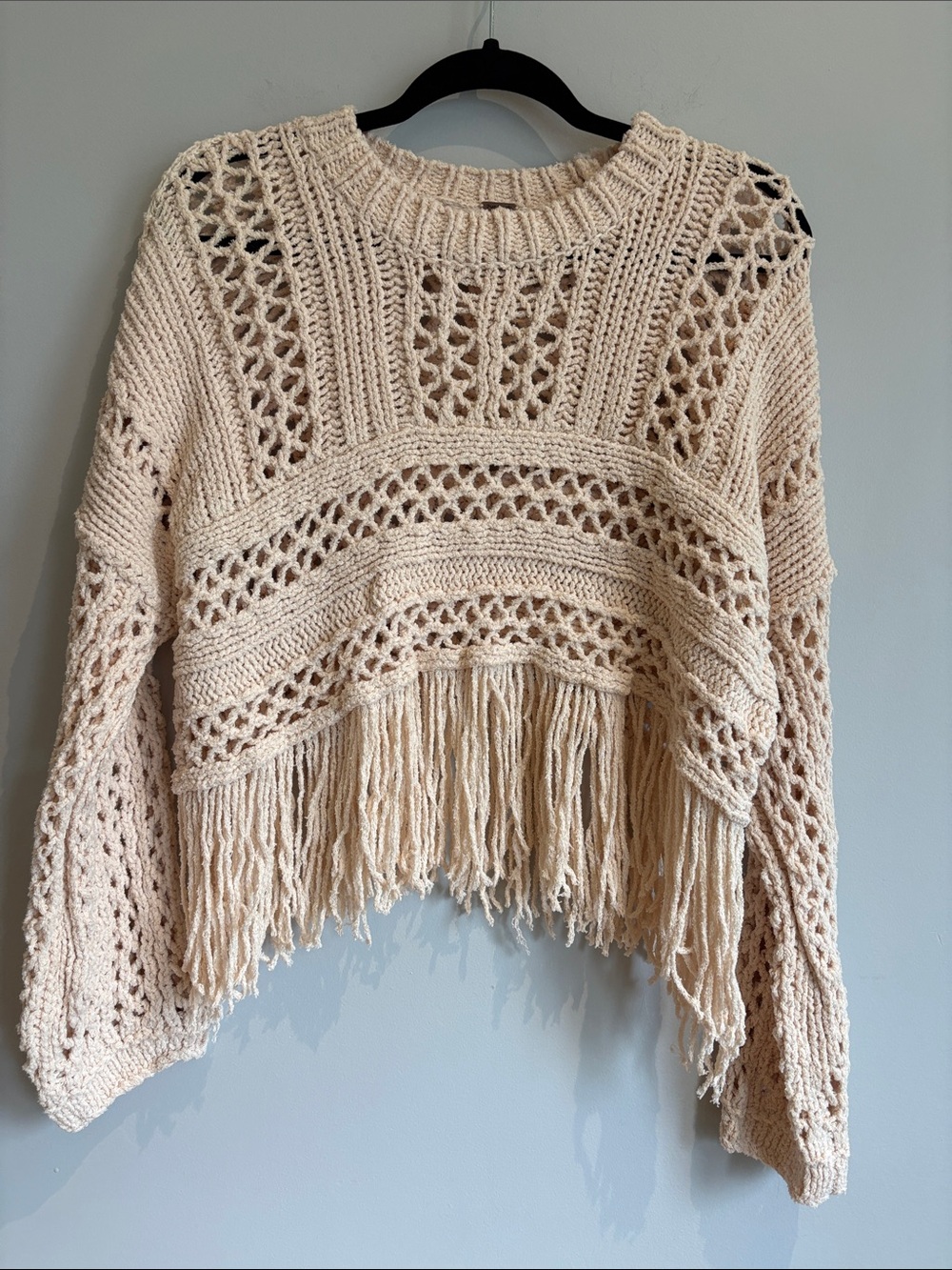 Free People Boho Crochet Fringe Sweater – Size Medium